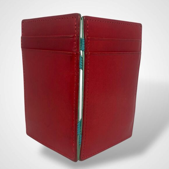 J CREW Inside Out Small Magic Wallet Credit Card Holder Genuine Leather Red Teal - Picture 3 of 7